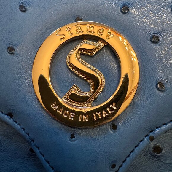 BLUE FAUX OSTRICH TEXTURED STAUER STRUCTURED BAG ITALIAN VEGAN LEATHER, NWOT - Picture 2 of 10